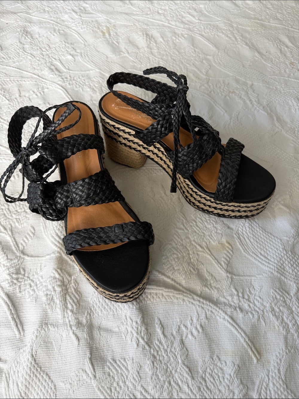 Anthropologie Black Braided Espadrille Platform Wedges